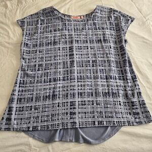 EVRI Light Blue Dark Blue Pattern Comfy Patterned Blouse 1X /0002